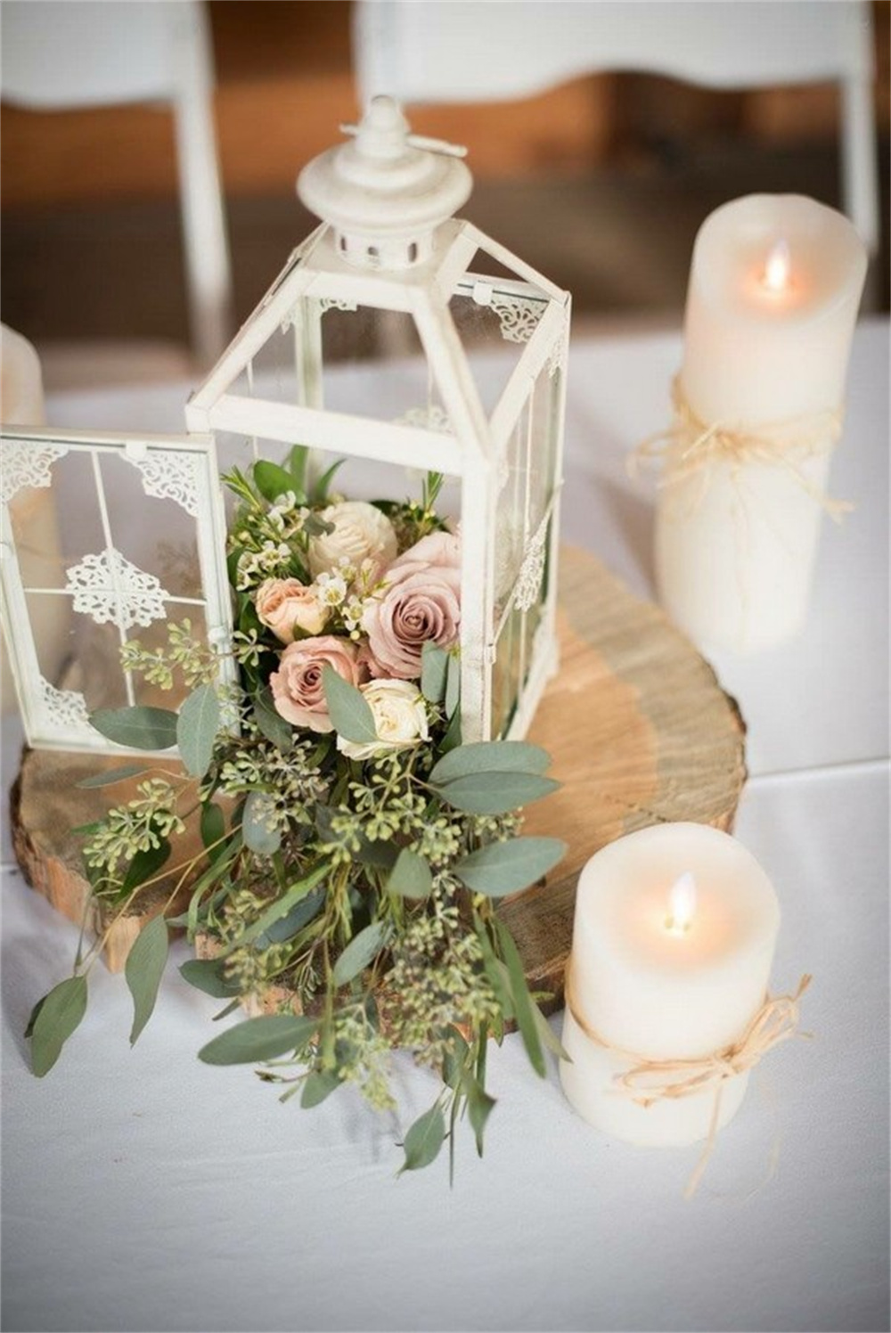 Vintage White Lantern Wedding Centerpieces