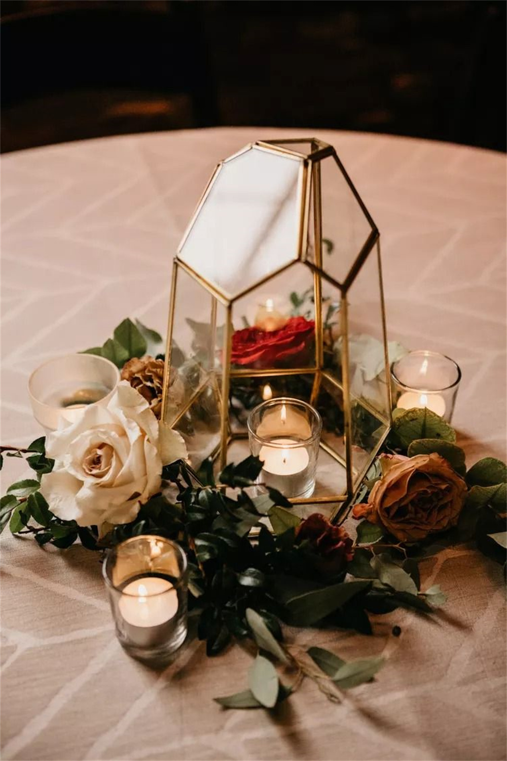 Rustic Geometric Lantern Wedding Centerpieces